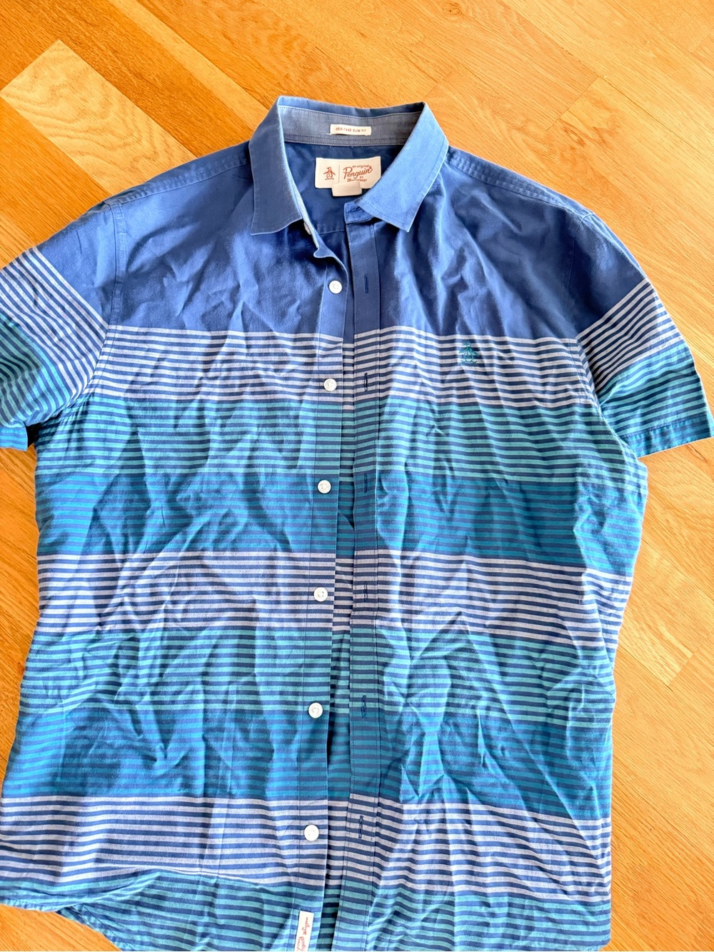 Original Penguin Blue Striped Short-Sleeve Button-Down Shirt